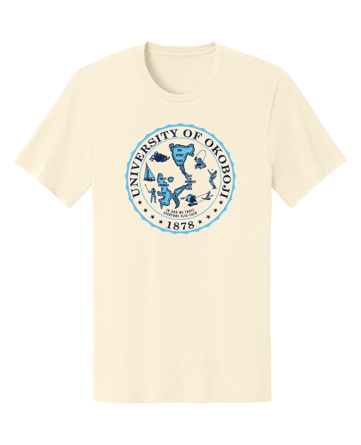 Okoboji Crest Blue Tee - Beige