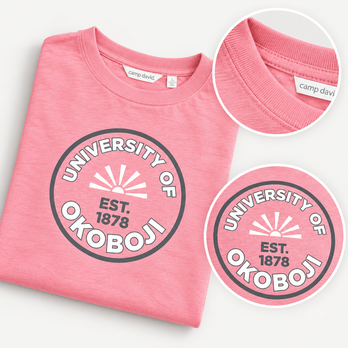 Okoboji Sunrise Crest Women's Darby Tee - Tickled Pink