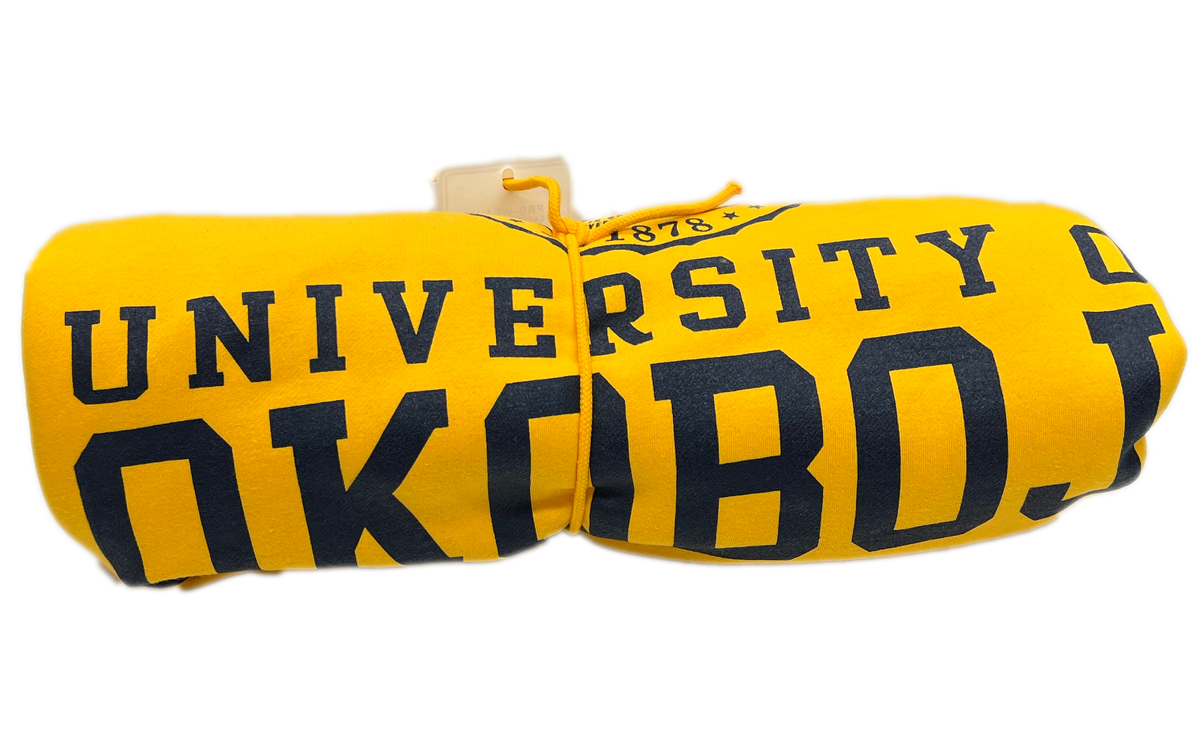 The U of O Gold With Navy Sweatshirt Blanket