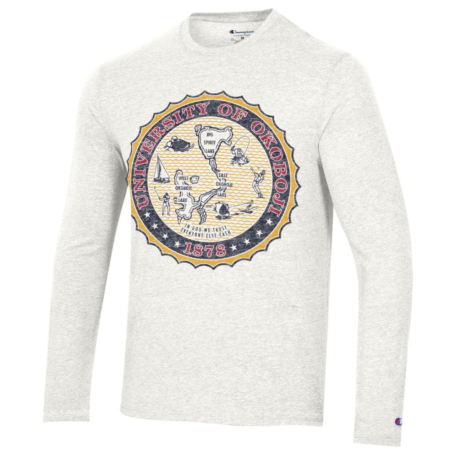 Champion Okoboji Full Color Crest Tri-Blend Long Sleeve Tee - White