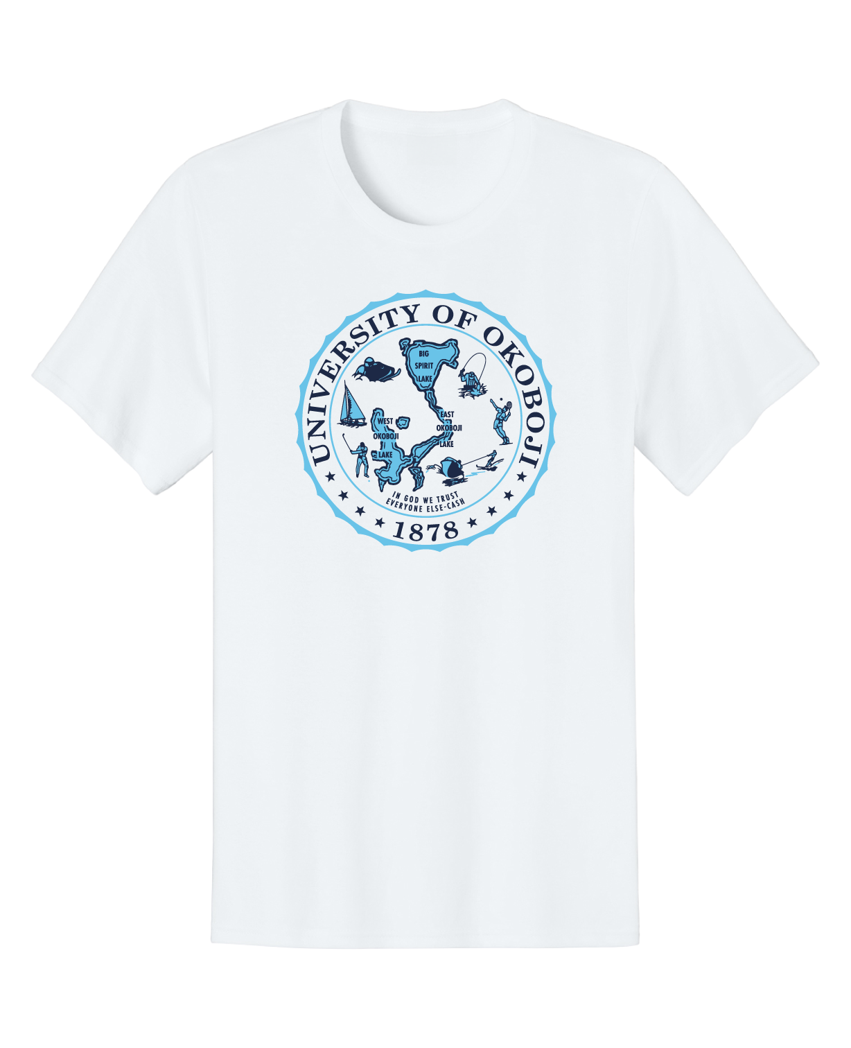 Okoboji Crest Blue Tee - White