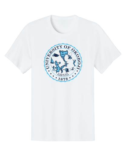 Okoboji Crest Blue Tee - White