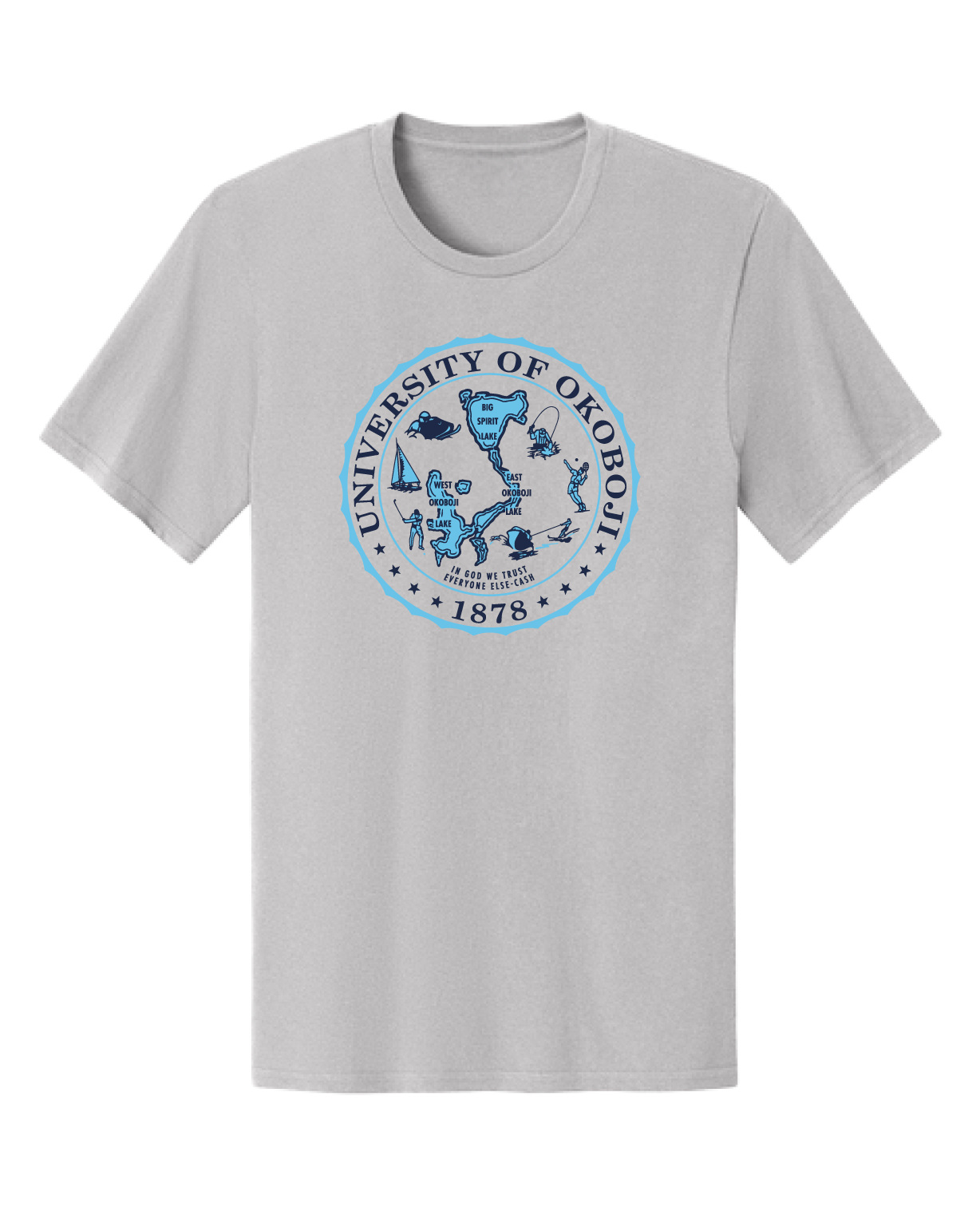 Okoboji Crest Blue Tee - Grey