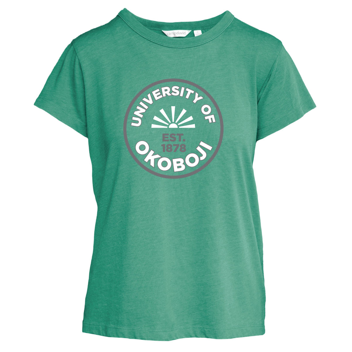 Okoboji Sunrise Crest Women's Darby Tee - Palm Tree Green
