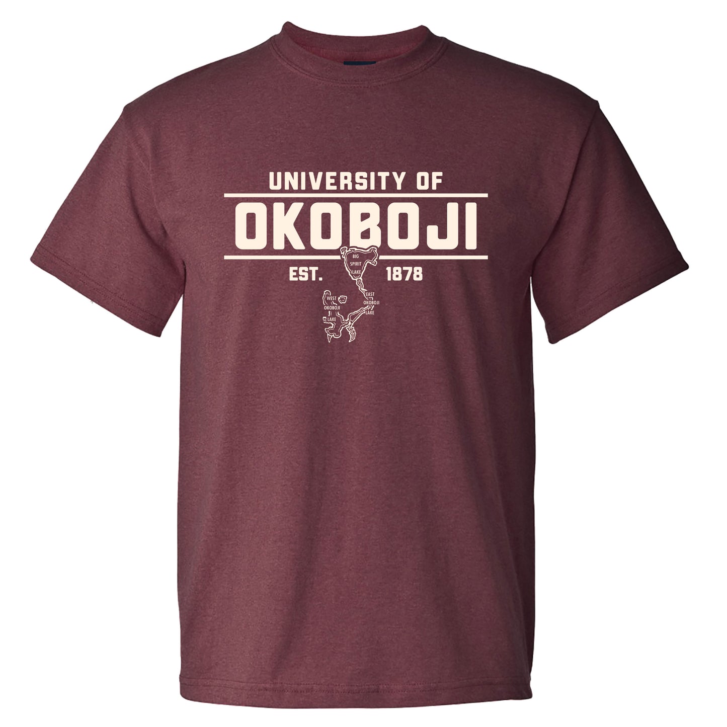 University of Okoboji with Lakes Retro Heather Tee