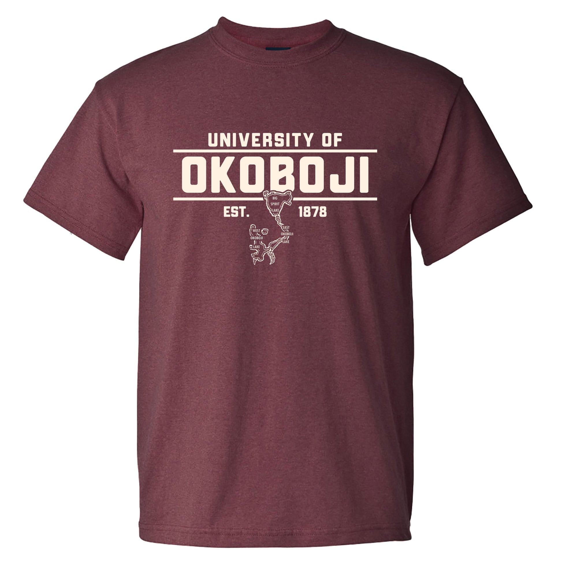 University of Okoboji with Lakes Retro Heather Tee