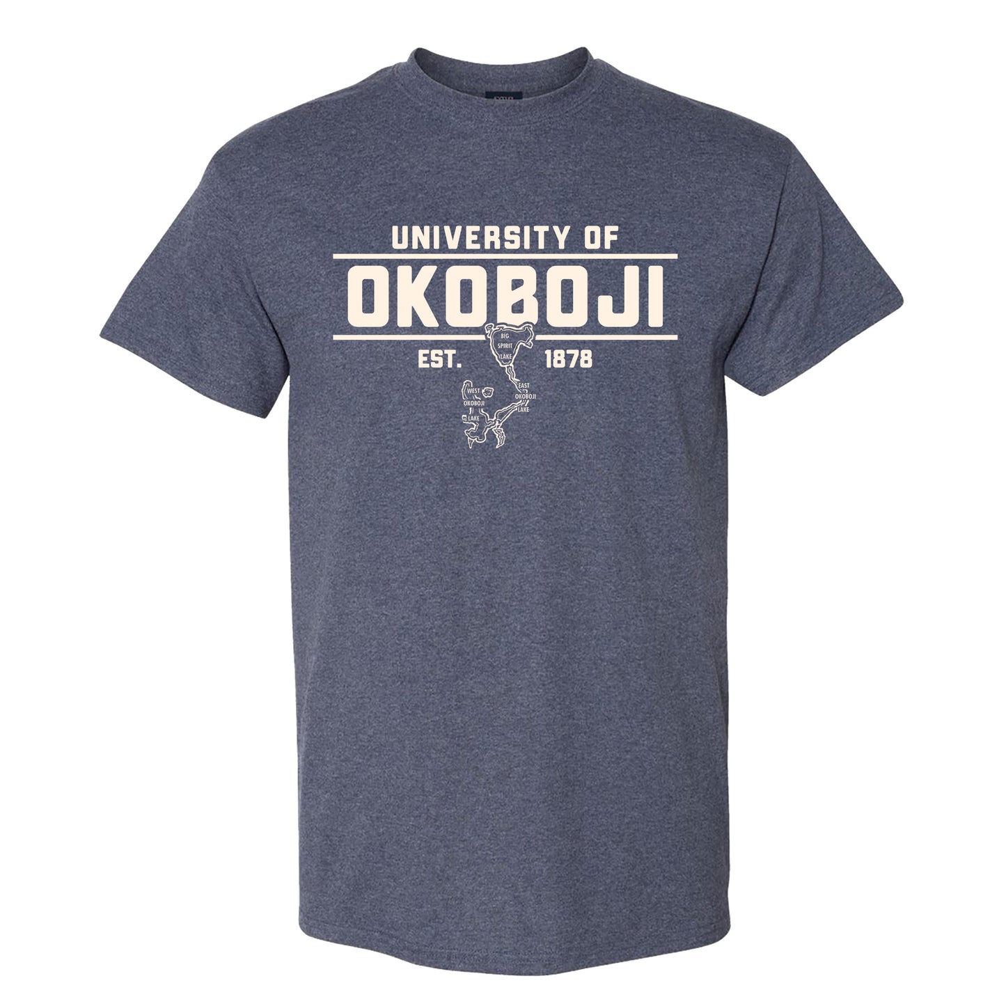 University of Okoboji with Lakes Retro Heather Tee