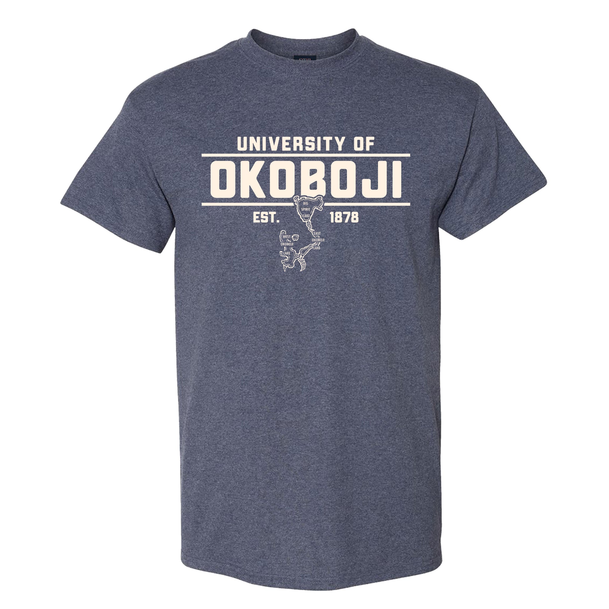 University of Okoboji with Lakes Retro Heather Tee