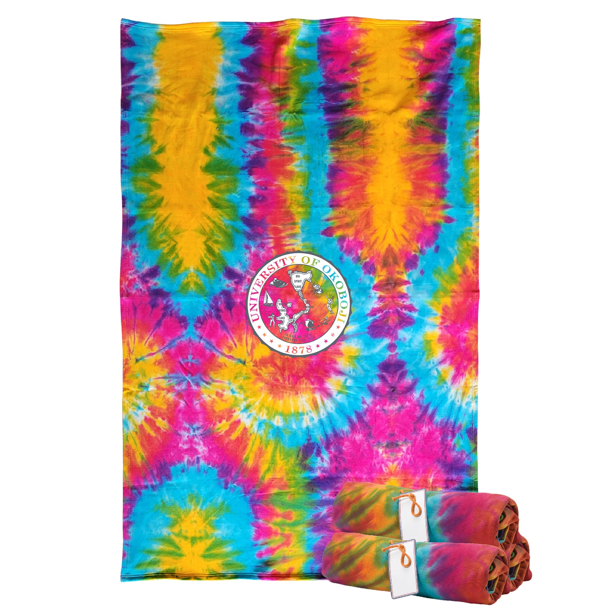 The University of Okoboji Tie Dye Sweatshirt Blanket