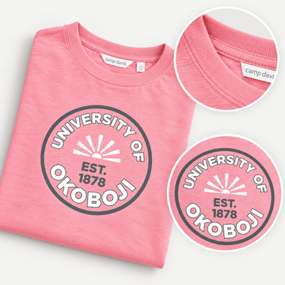 Okoboji Sunrise Crest Women's Darby Tee - Tickled Pink