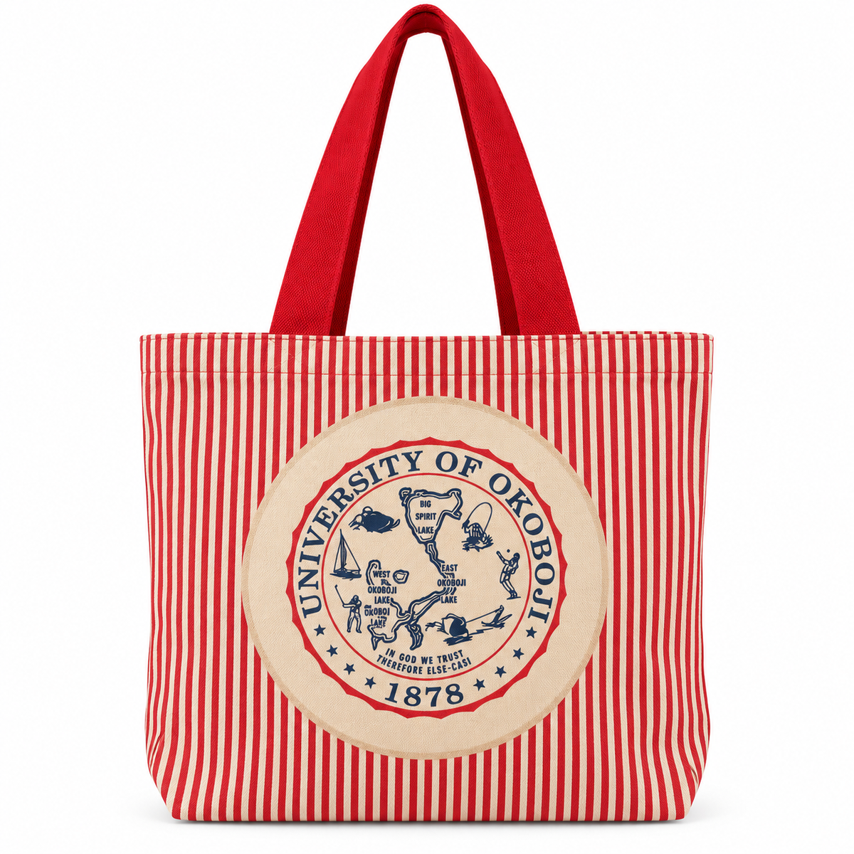 Logo Brands City of Okoboji Classic Canvas Tote - Red Stripe