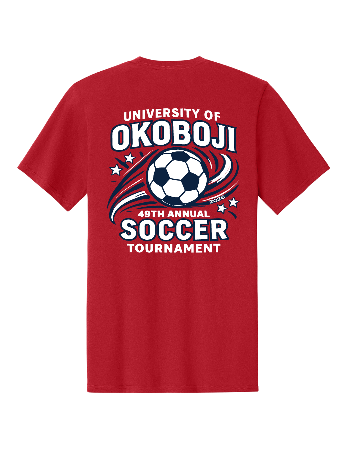 Official 49th Annual University of Okoboji Soccer Tournament Tee ￼