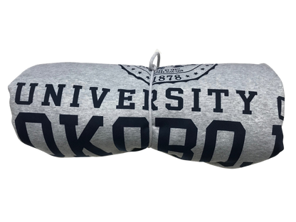 The U of O Gray With Navy Sweatshirt Blanket