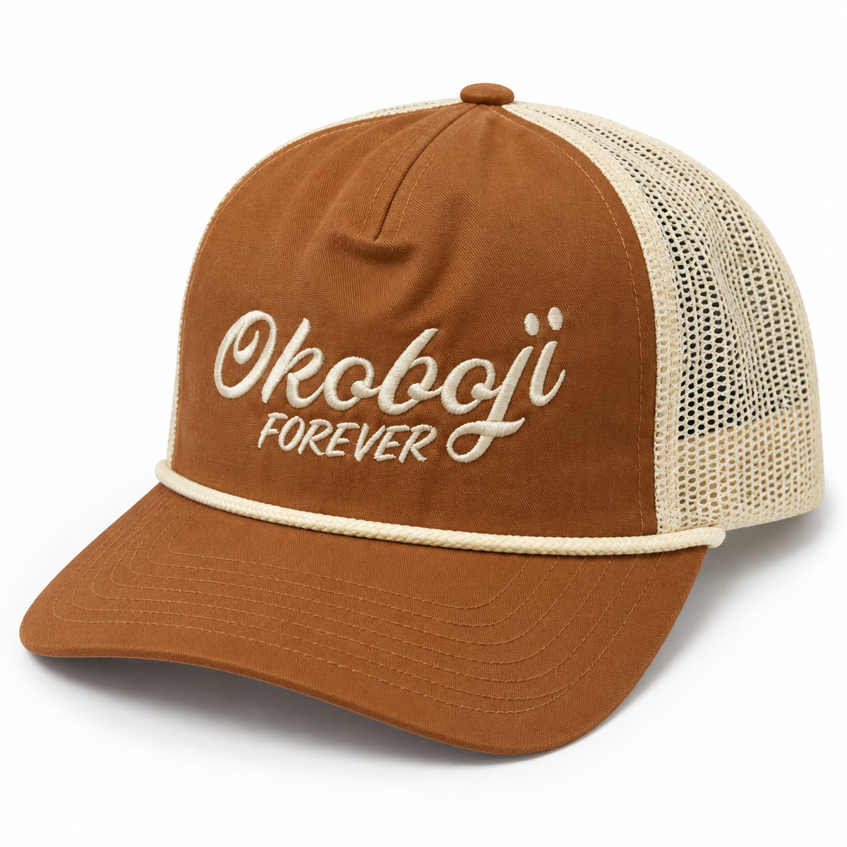 Okoboji Forever Rope Trucker Cap - Toast/Sand/Cream