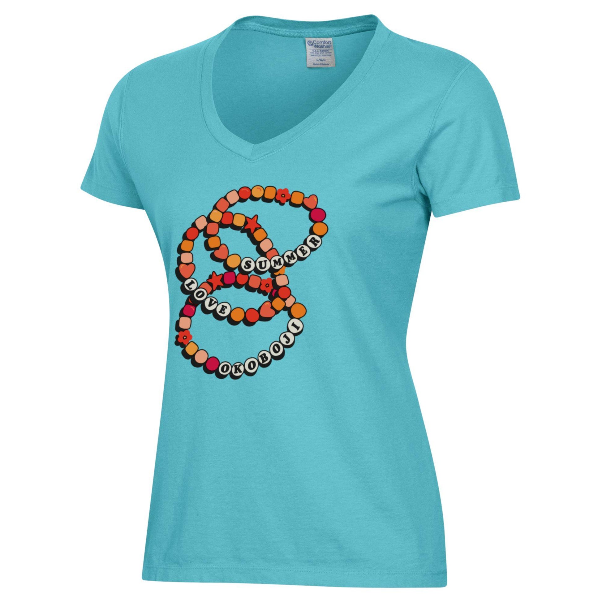 Ladies Okoboji Friendship Bracelet V-Neck Tee - Aqua