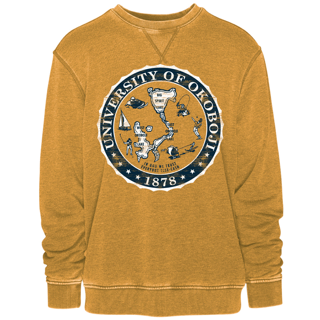 Okoboji Knockout Crest Vintage Crew - Vintage Faded Gold