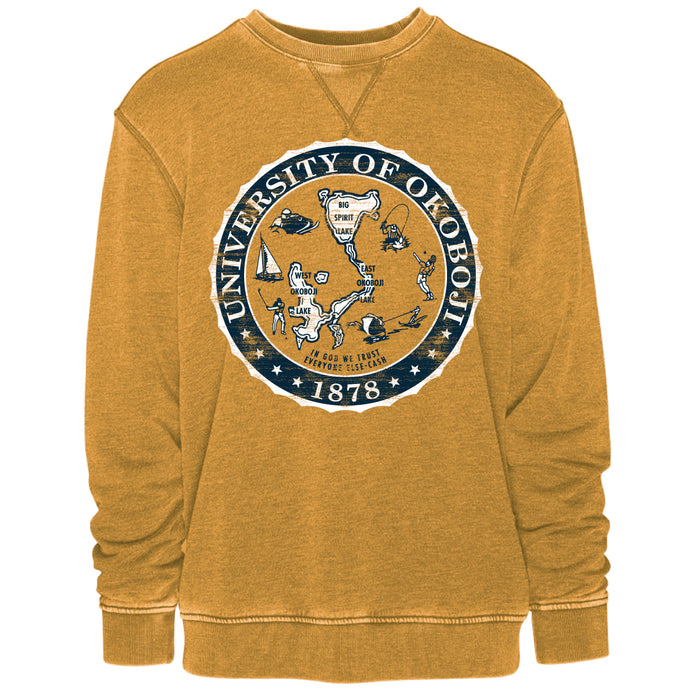 Okoboji Knockout Crest Vintage Crew - Vintage Faded Gold