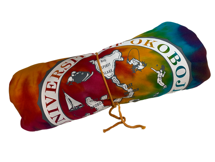 The University of Okoboji Tie Dye Sweatshirt Blanket
