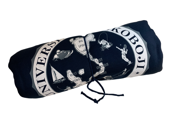 University of Okoboji Navy Sweatshirt Blanket