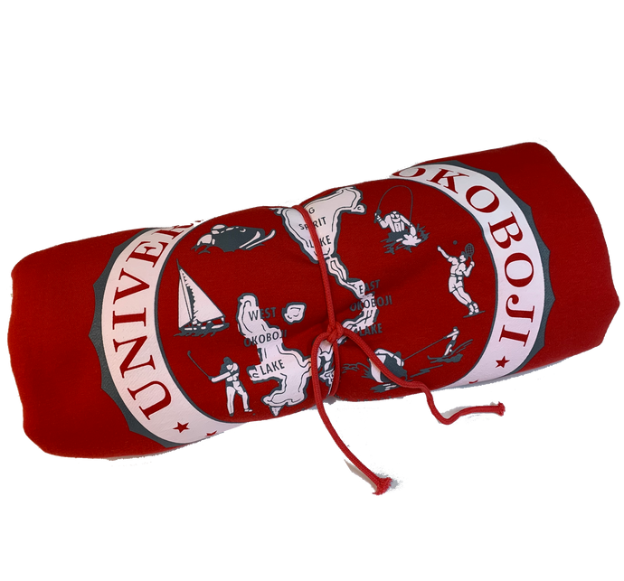 The U of Okoboji Red Sweatshirt Blanket