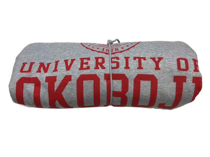 The U of O Gray Sweatshirt Blanket (Red Lettering)