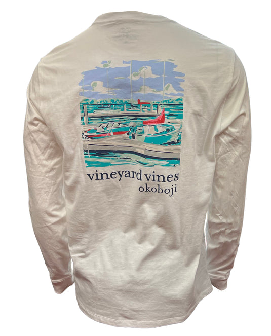 The Okoboji Harbor Scene Long Sleeve Tee - White