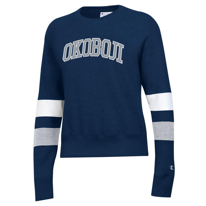Women's Okoboji Super Fan Blocked Sleeve Crew - Navy