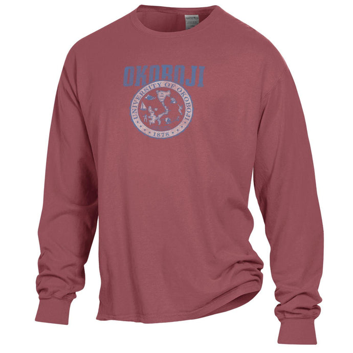 School Crest University of Okoboji Long-Sleeve Tee - Cayenne