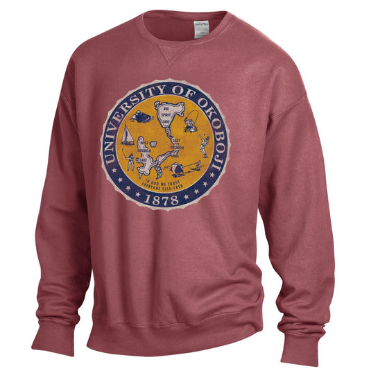 U of O Crest : Comfort Wash Crew − Cayenne